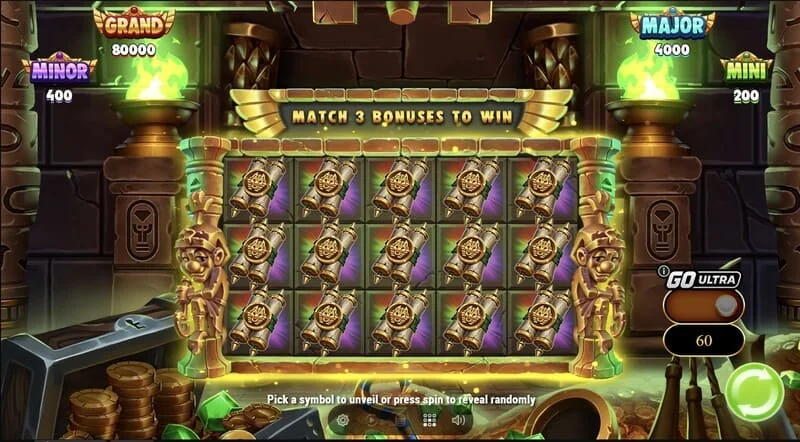 Wrappin' More Gold - grille Collect & Win avec une momie en croissance